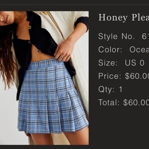 Pleated Plaid Blue Women's Skirt